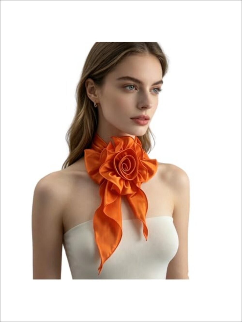 Chiffon Long Neck Scarf with Detachable Flower Versatile Tie